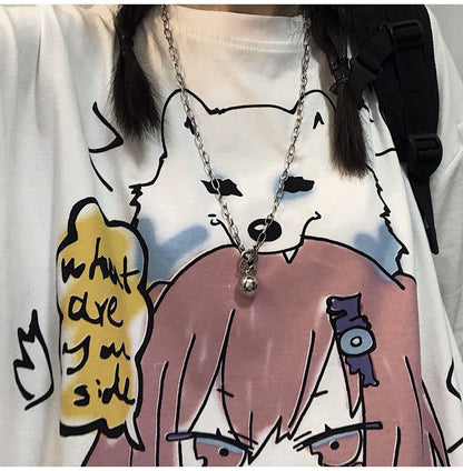 Anime White New Loose Ladies Short Sleeve T-shirt - RALO COLLECTION STUDIO