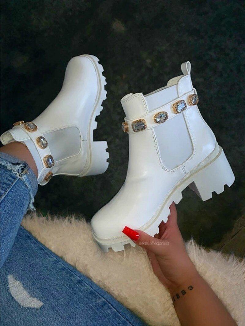Ankle Boots for Woman Crystal Belt Buckle Real Boots - RALO COLLECTION STUDIO