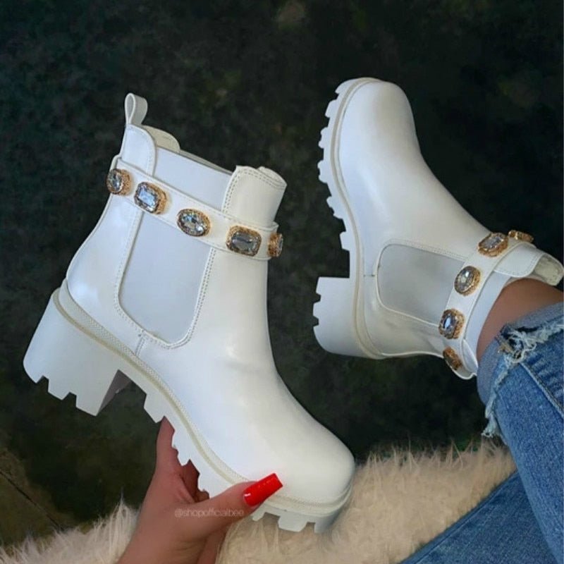 Ankle Boots for Woman Crystal Belt Buckle Real Boots - RALO COLLECTION STUDIO