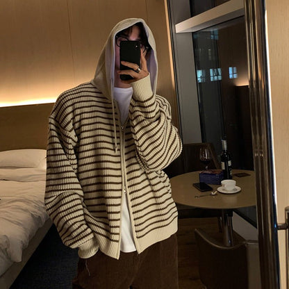 AutumnWinter Hooded Striped Sweater Cardigan Coat - RALO COLLECTION STUDIO