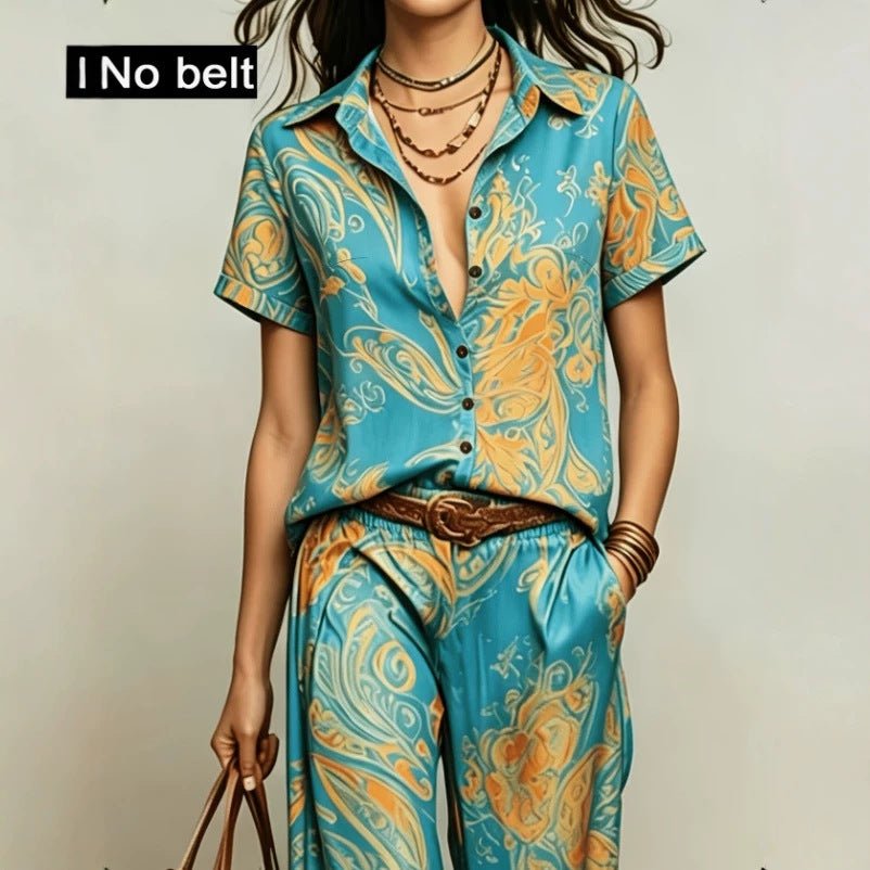 Bohemian-style Ombre Lapel Blouse And High-waisted Wide-leg Pants Set - RALO COLLECTION STUDIO