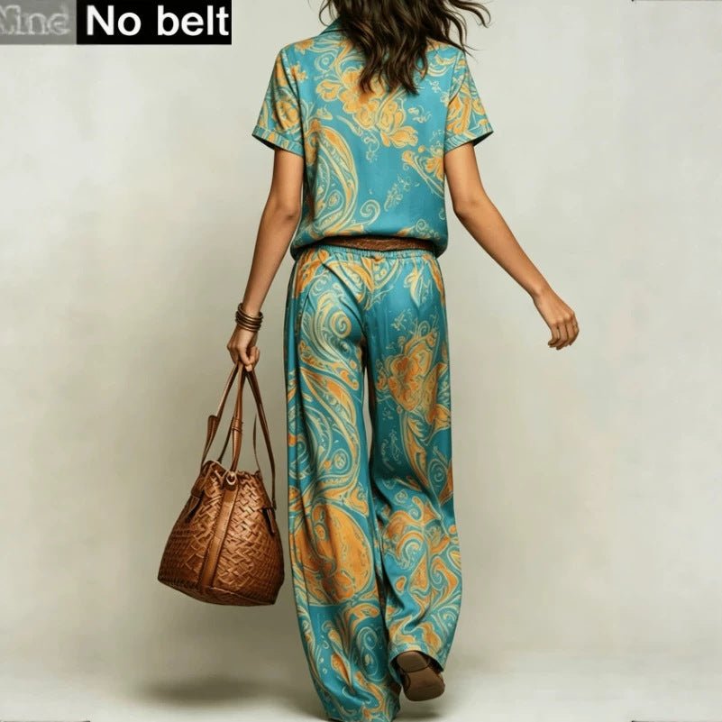 Bohemian-style Ombre Lapel Blouse And High-waisted Wide-leg Pants Set - RALO COLLECTION STUDIO