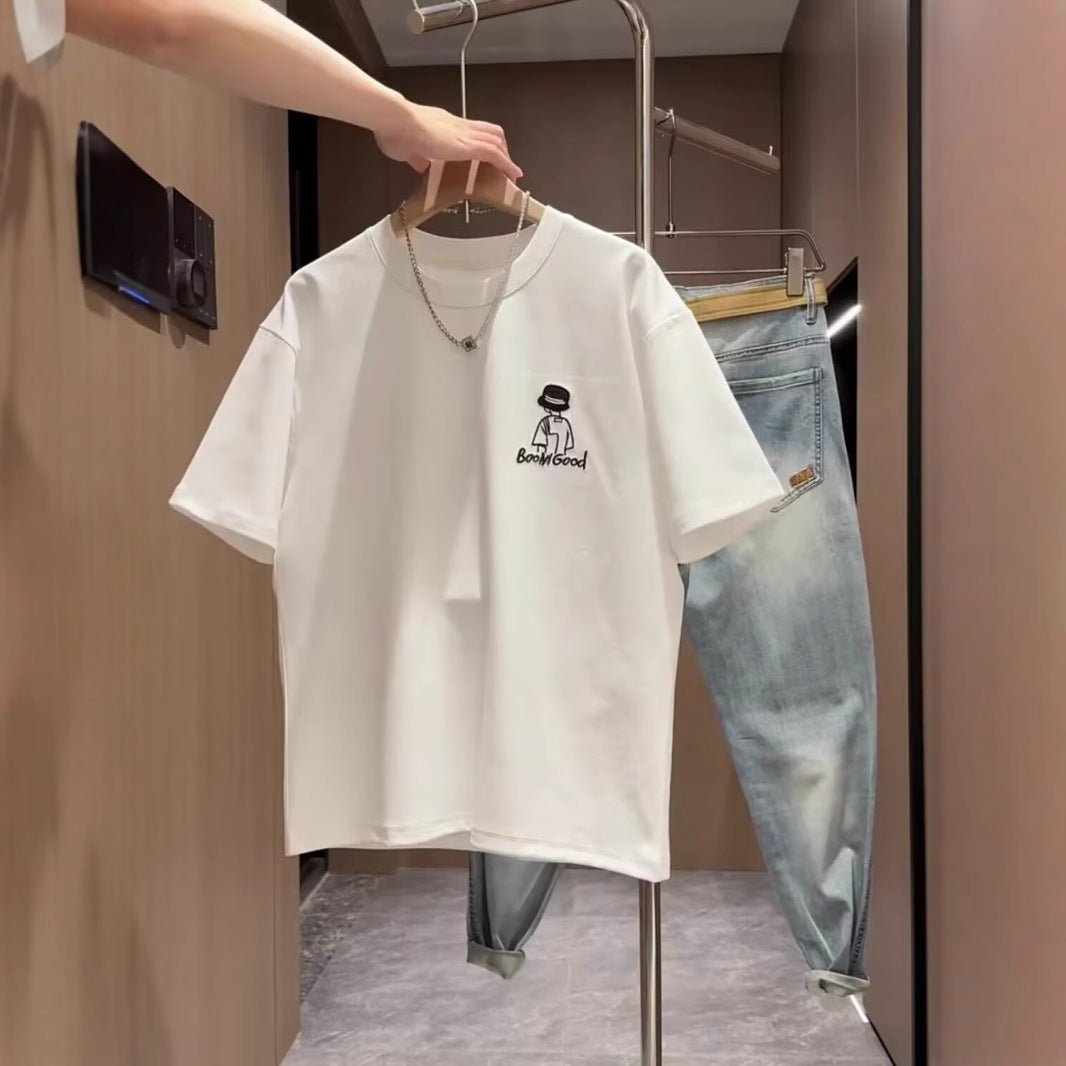 Brand Short Sleeve Ins 100 Cotton Coat Summer Men's Printed T-shirt Trendy Men And Women All-matching Crew Neck T-shirt Men - RALO COLLECTION STUDIO