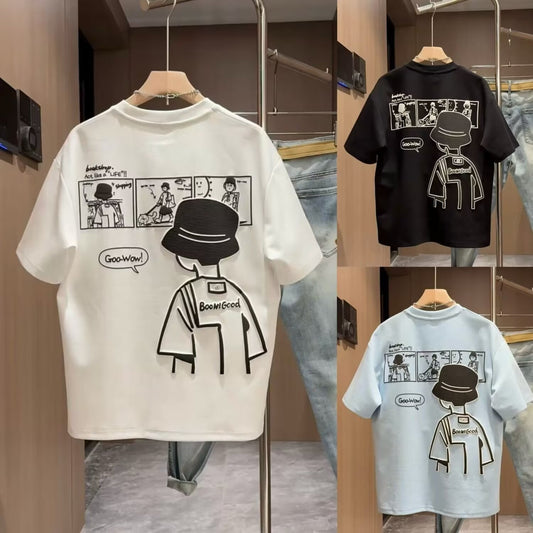 Brand Short Sleeve Ins 100 Cotton Coat Summer Men's Printed T-shirt Trendy Men And Women All-matching Crew Neck T-shirt Men - RALO COLLECTION STUDIO