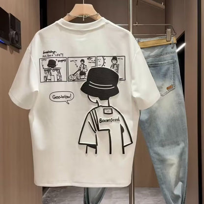 Brand Short Sleeve Ins 100 Cotton Coat Summer Men's Printed T-shirt Trendy Men And Women All-matching Crew Neck T-shirt Men - RALO COLLECTION STUDIO