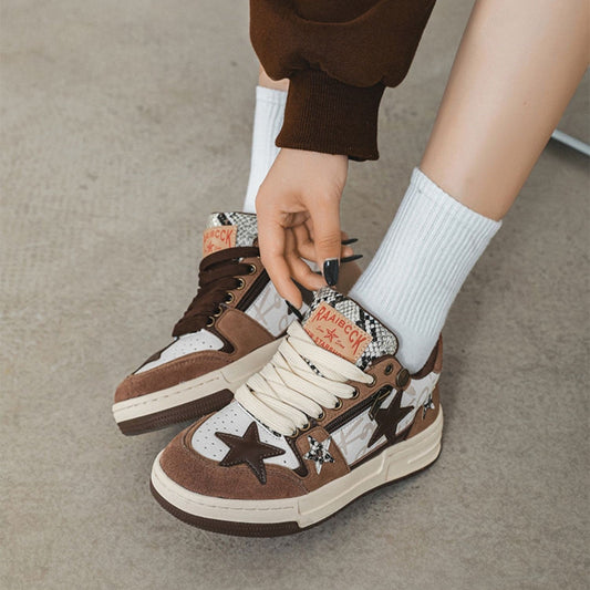 Brown Star Retro Board Shoes For Men - RALO COLLECTION STUDIO