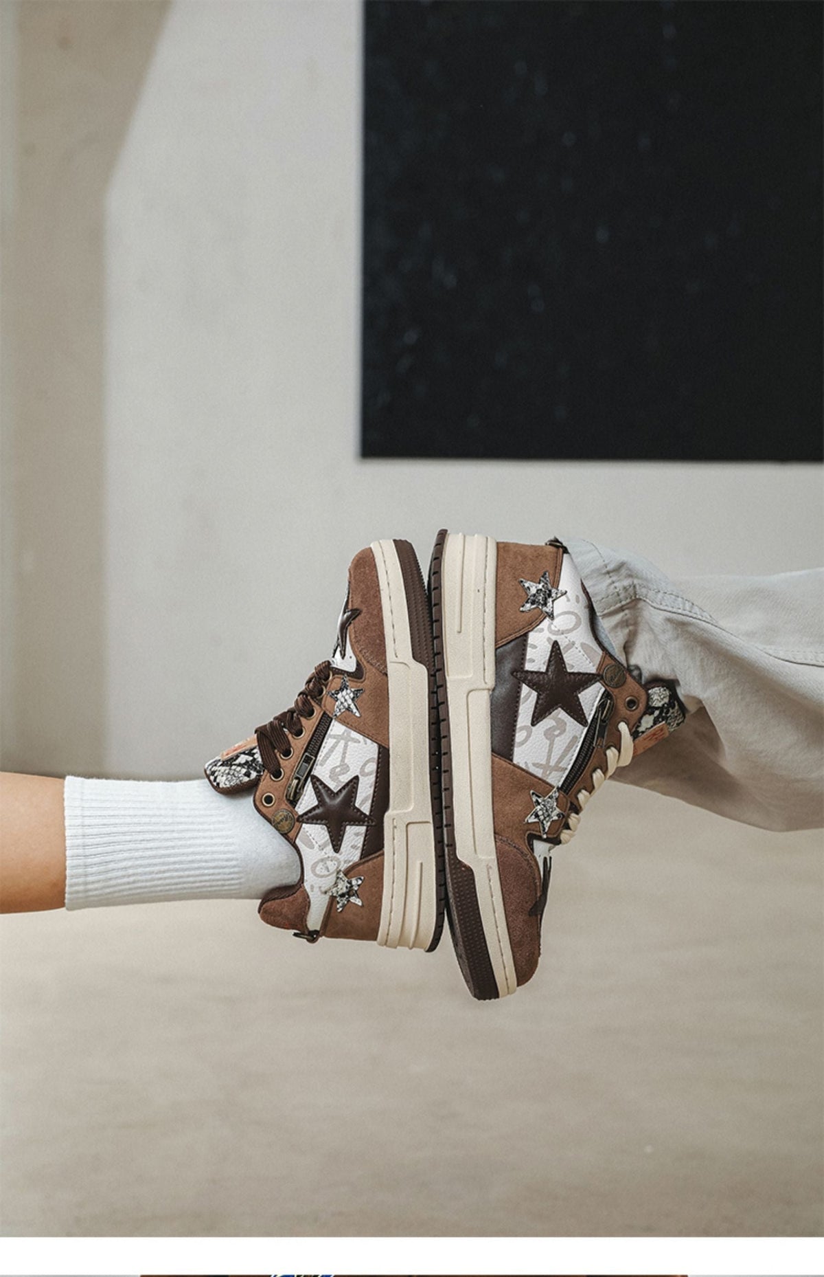 Brown Star Retro Board Shoes For Men - RALO COLLECTION STUDIO