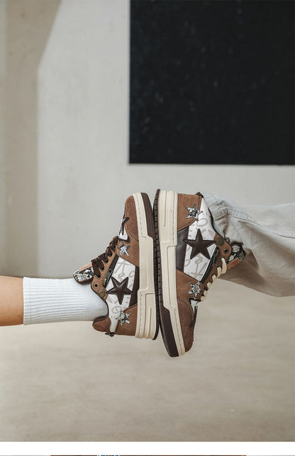 Brown Star Retro Board Shoes For Men - RALO COLLECTION STUDIO