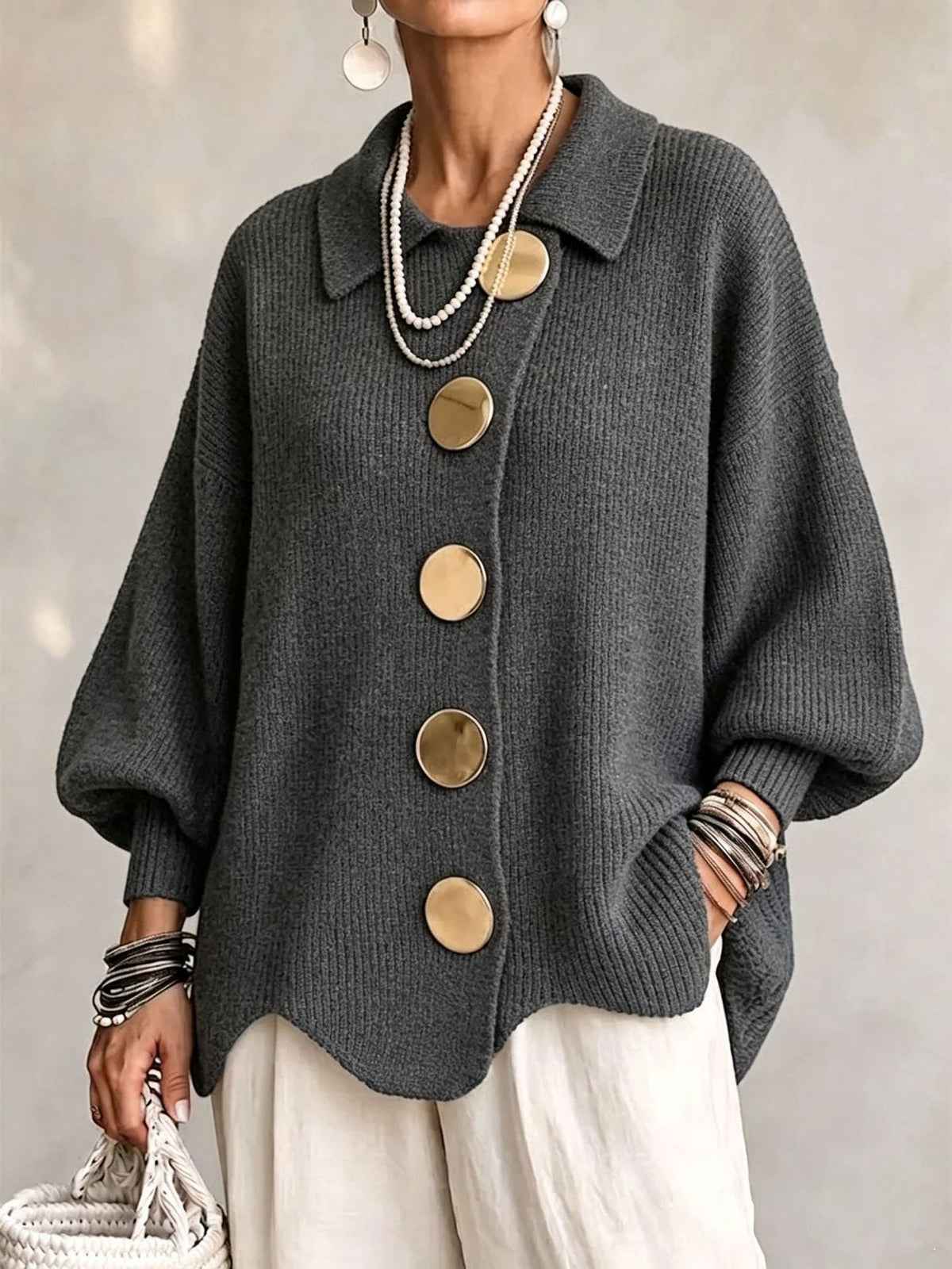 Cozy Lapel Button Knitted Cardigan Sweater Ralo Collection - RALO COLLECTION STUDIO