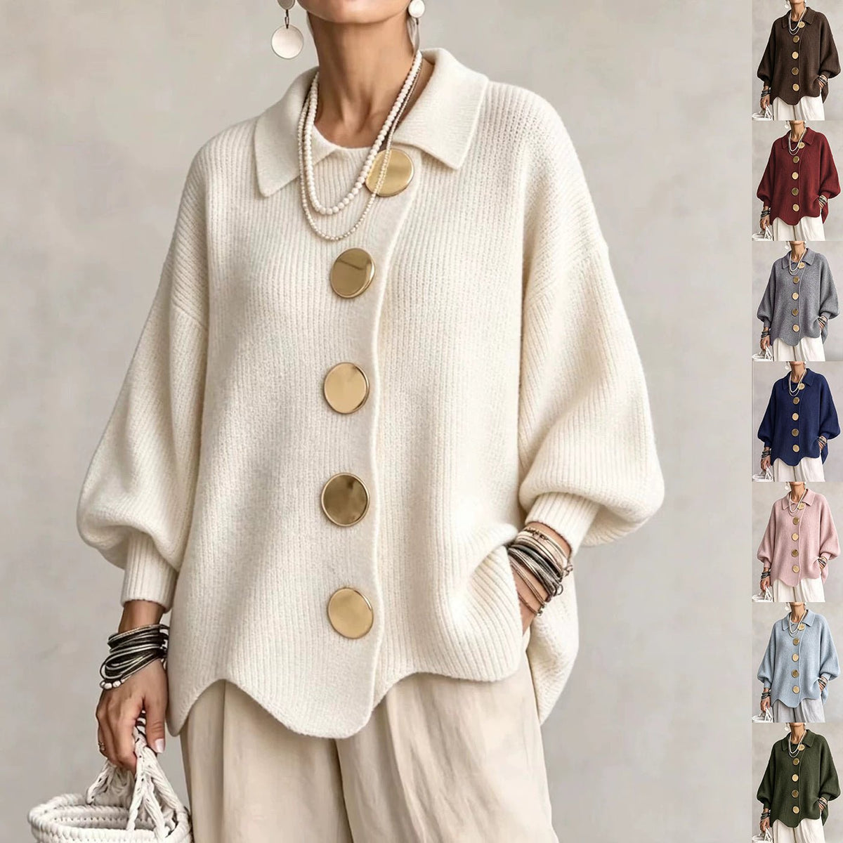 Cozy Lapel Button Knitted Cardigan Sweater Ralo Collection - RALO COLLECTION STUDIO