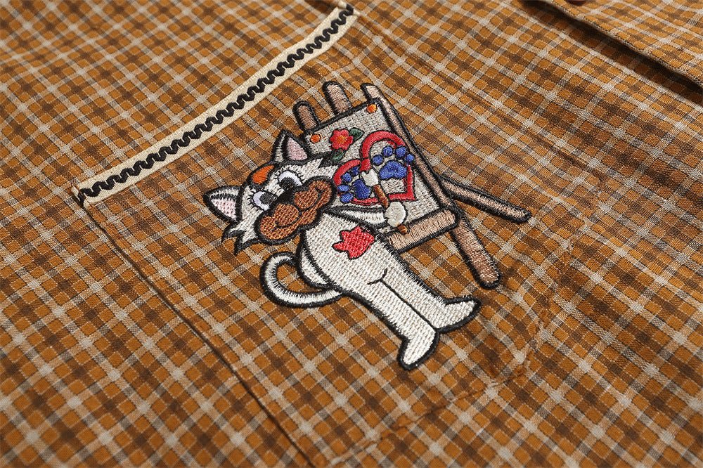 Cartoon Cat Embroidered Short-sleeved Shirt For Men - RALO COLLECTION STUDIO