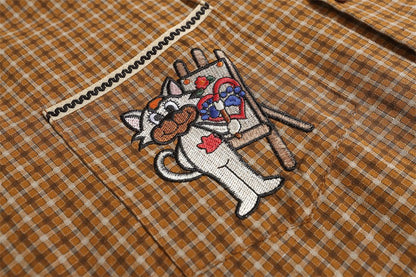 Cartoon Cat Embroidered Short-sleeved Shirt For Men - RALO COLLECTION STUDIO