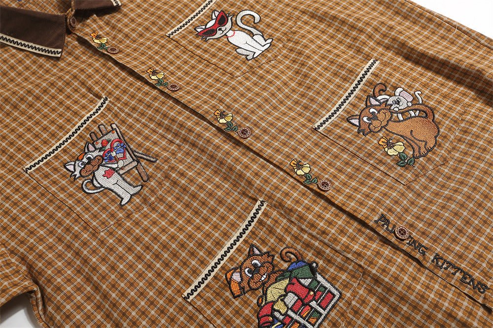 Cartoon Cat Embroidered Short-sleeved Shirt For Men - RALO COLLECTION STUDIO