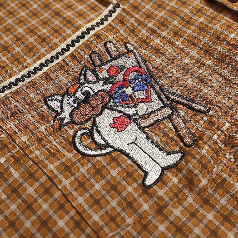 Cartoon Cat Embroidered Short-sleeved Shirt For Men - RALO COLLECTION STUDIO