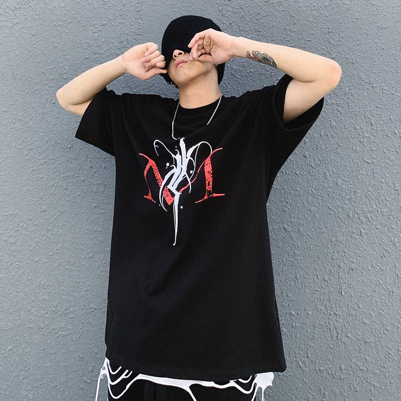 Cartoon Five-point Sleeve T-shirt Male Short-sleeved Letter Printing Japanese Tide Brand Anime Hip-hop Sleeve Top - RALO COLLECTION STUDIO