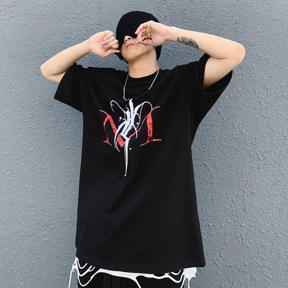 Cartoon Five-point Sleeve T-shirt Male Short-sleeved Letter Printing Japanese Tide Brand Anime Hip-hop Sleeve Top - RALO COLLECTION STUDIO