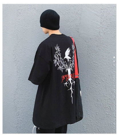 Cartoon Five-point Sleeve T-shirt Male Short-sleeved Letter Printing Japanese Tide Brand Anime Hip-hop Sleeve Top - RALO COLLECTION STUDIO