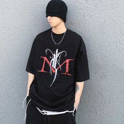 Cartoon Five-point Sleeve T-shirt Male Short-sleeved Letter Printing Japanese Tide Brand Anime Hip-hop Sleeve Top - RALO COLLECTION STUDIO