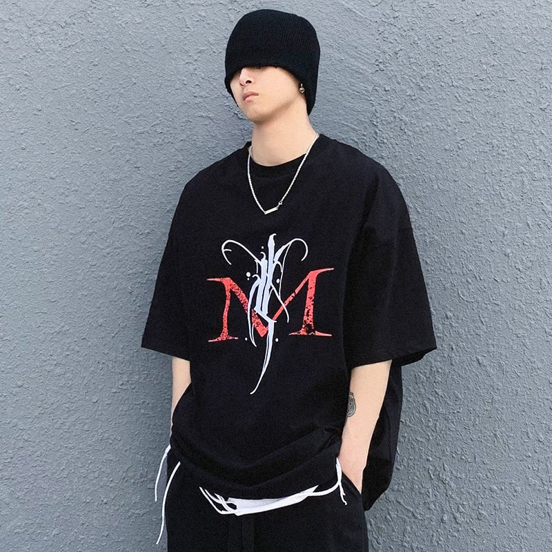 Cartoon Five-point Sleeve T-shirt Male Short-sleeved Letter Printing Japanese Tide Brand Anime Hip-hop Sleeve Top - RALO COLLECTION STUDIO