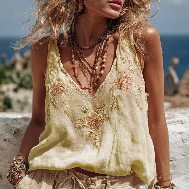 Casual Bohemian Resort-style 3D-printed Loose-fit Sleeveless U-neck Womens Vest For Export - RALO COLLECTION STUDIO