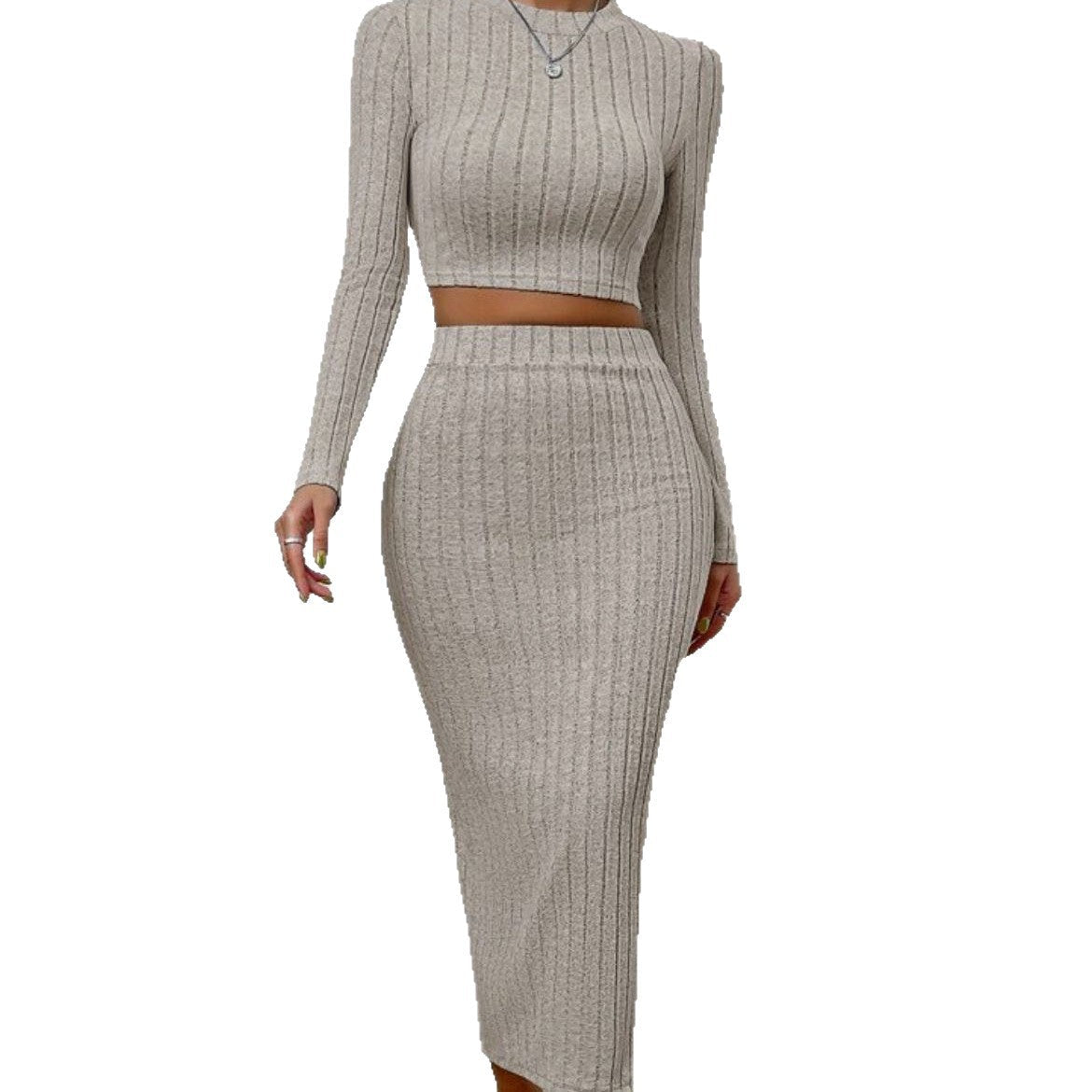 Casual Chic Crew-neck Long-sleeve Sheath Dress Knit Set - RALO COLLECTION STUDIO