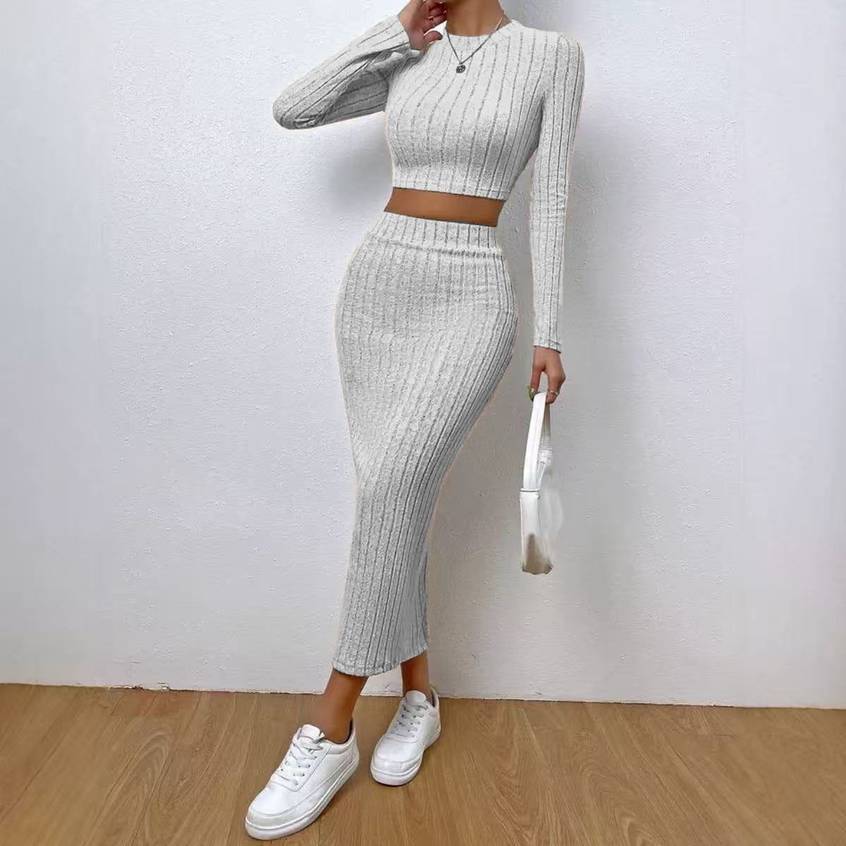 Casual Chic Crew-neck Long-sleeve Sheath Dress Knit Set - RALO COLLECTION STUDIO