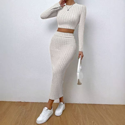 Casual Chic Crew-neck Long-sleeve Sheath Dress Knit Set - RALO COLLECTION STUDIO