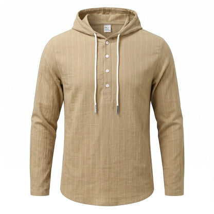 Casual Mens Loose-fit Vertical-striped Hooded Long-sleeve Shirt - RALO COLLECTION STUDIO