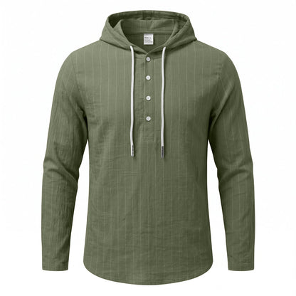 Casual Mens Loose-fit Vertical-striped Hooded Long-sleeve Shirt - RALO COLLECTION STUDIO