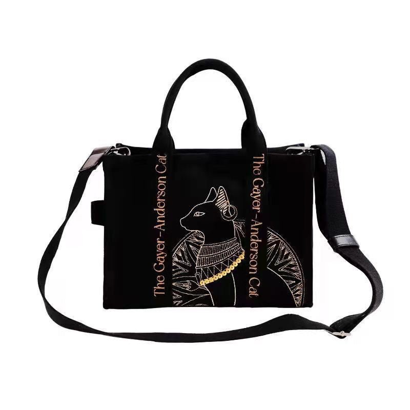 Ralo Preppy Cat Embroidered Canvas Messenger Bag - RALO COLLECTION STUDIO