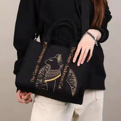 Ralo Preppy Cat Embroidered Canvas Messenger Bag - RALO COLLECTION STUDIO
