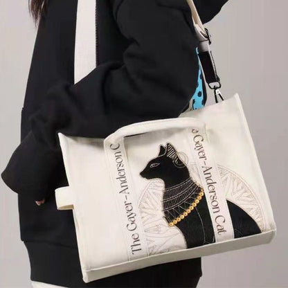 Ralo Preppy Cat Embroidered Canvas Messenger Bag - RALO COLLECTION STUDIO