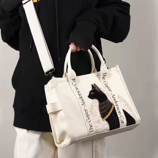 Ralo Preppy Cat Embroidered Canvas Messenger Bag - RALO COLLECTION STUDIO