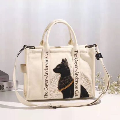 Ralo Preppy Cat Embroidered Canvas Messenger Bag - RALO COLLECTION STUDIO