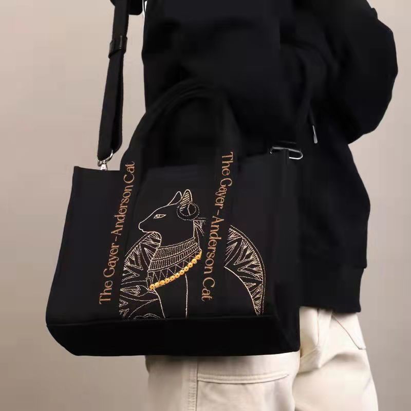 Ralo Preppy Cat Embroidered Canvas Messenger Bag - RALO COLLECTION STUDIO