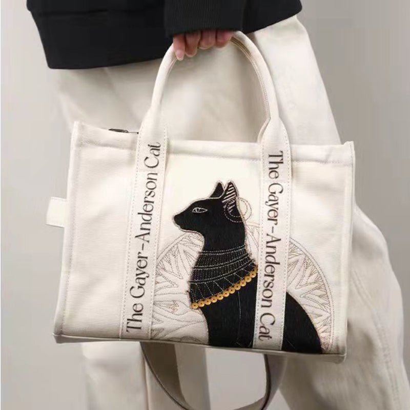 Ralo Preppy Cat Embroidered Canvas Messenger Bag - RALO COLLECTION STUDIO