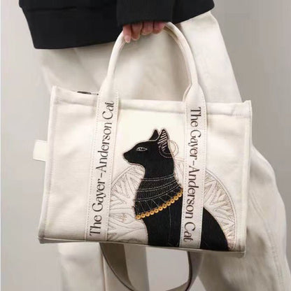 Ralo Preppy Cat Embroidered Canvas Messenger Bag - RALO COLLECTION STUDIO