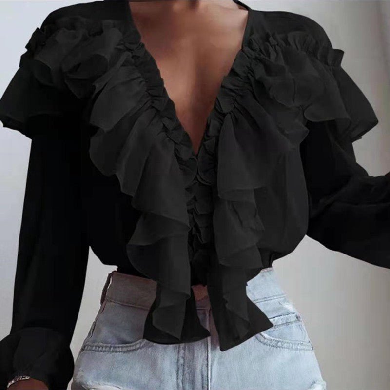 Chiffon Ruffled Long Sleeve Shirt - RALO COLLECTION STUDIO