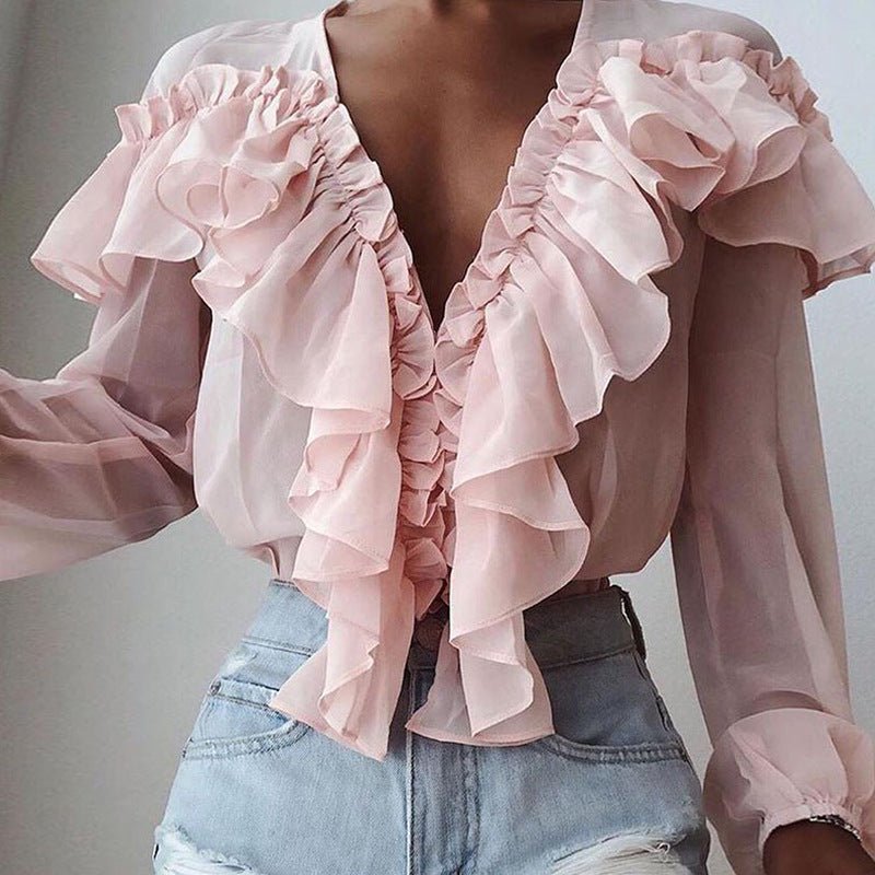Chiffon Ruffled Long Sleeve Shirt - RALO COLLECTION STUDIO