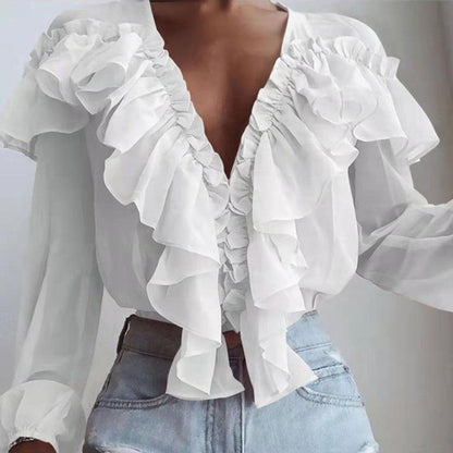 Chiffon Ruffled Long Sleeve Shirt - RALO COLLECTION STUDIO