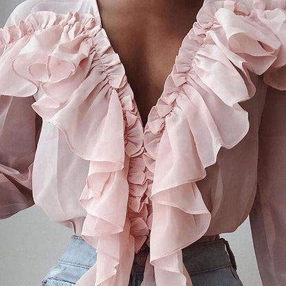 Chiffon Ruffled Long Sleeve Shirt - RALO COLLECTION STUDIO