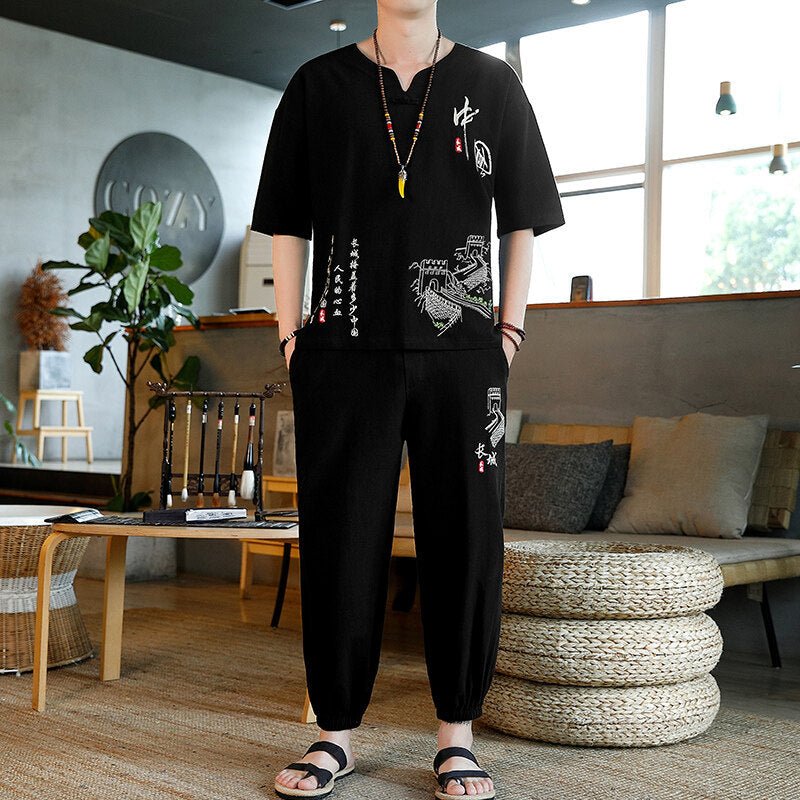 Chinese-style Mens Embroidered Cotton-linen Retro Loose-fit - RALO COLLECTION STUDIO