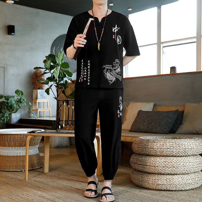 Chinese-style Mens Embroidered Cotton-linen Retro Loose-fit - RALO COLLECTION STUDIO