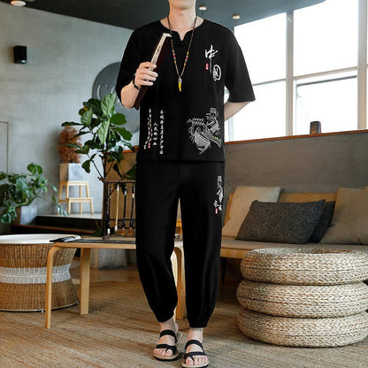 Chinese-style Mens Embroidered Cotton-linen Retro Loose-fit - RALO COLLECTION STUDIO