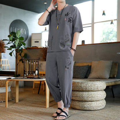 Chinese-style Mens Embroidered Cotton-linen Retro Loose-fit - RALO COLLECTION STUDIO