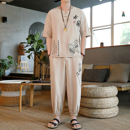 Chinese-style Mens Embroidered Cotton-linen Retro Loose-fit - RALO COLLECTION STUDIO