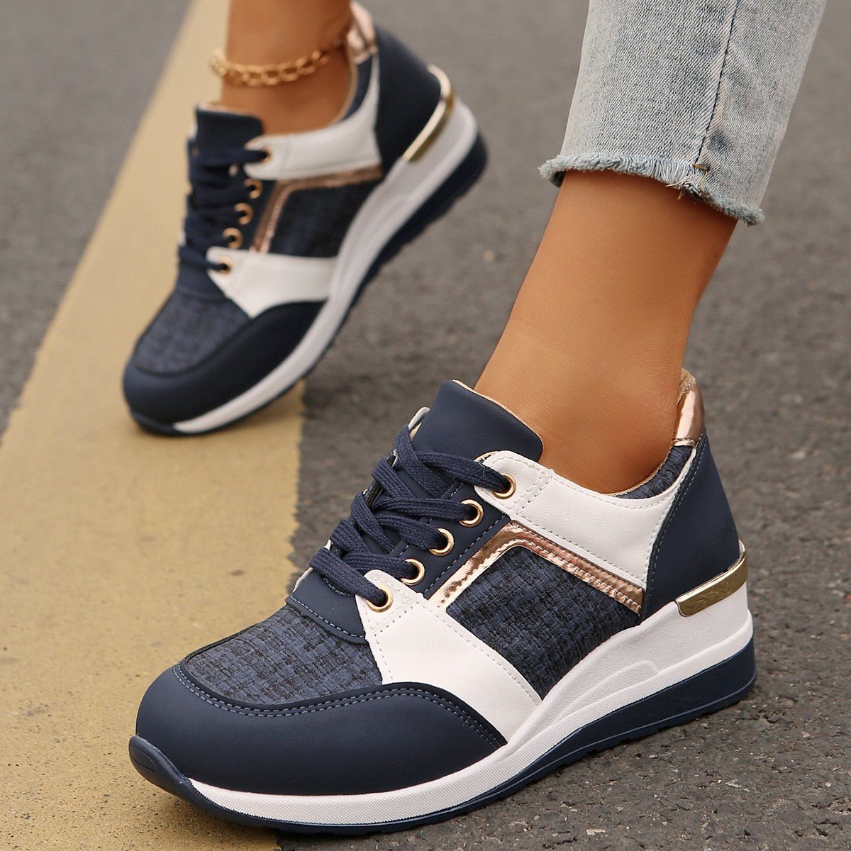 Women's Colorblock Thick-Sole Lace-Up Sneaker Ralo Collection - RALO COLLECTION STUDIO