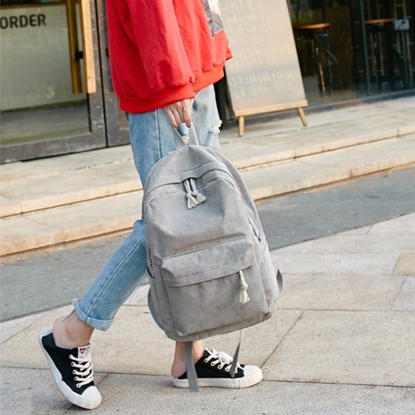 Corduroy Backpack Students Shoulder School Bags - RALO COLLECTION STUDIO