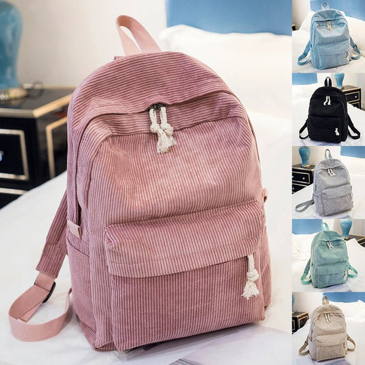 Corduroy Backpack Students Shoulder School Bags - RALO COLLECTION STUDIO