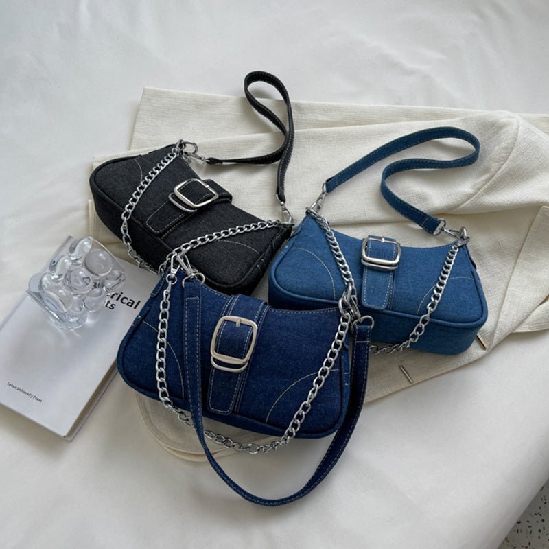 Denim Shoulder Bags Women's Fashion Chains Handbag Crossbody Bags Small Square Armpit Bag - RALO COLLECTION STUDIO